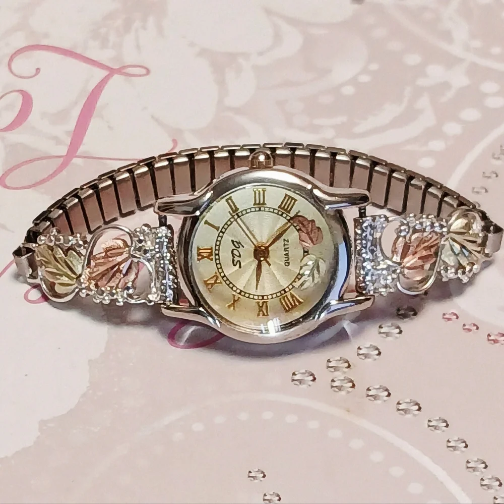 SDG Black Hills Gold Leaves Watch-Solid Silver Tips Large Gold Leaves+Expansion - Picture 3 of 6
